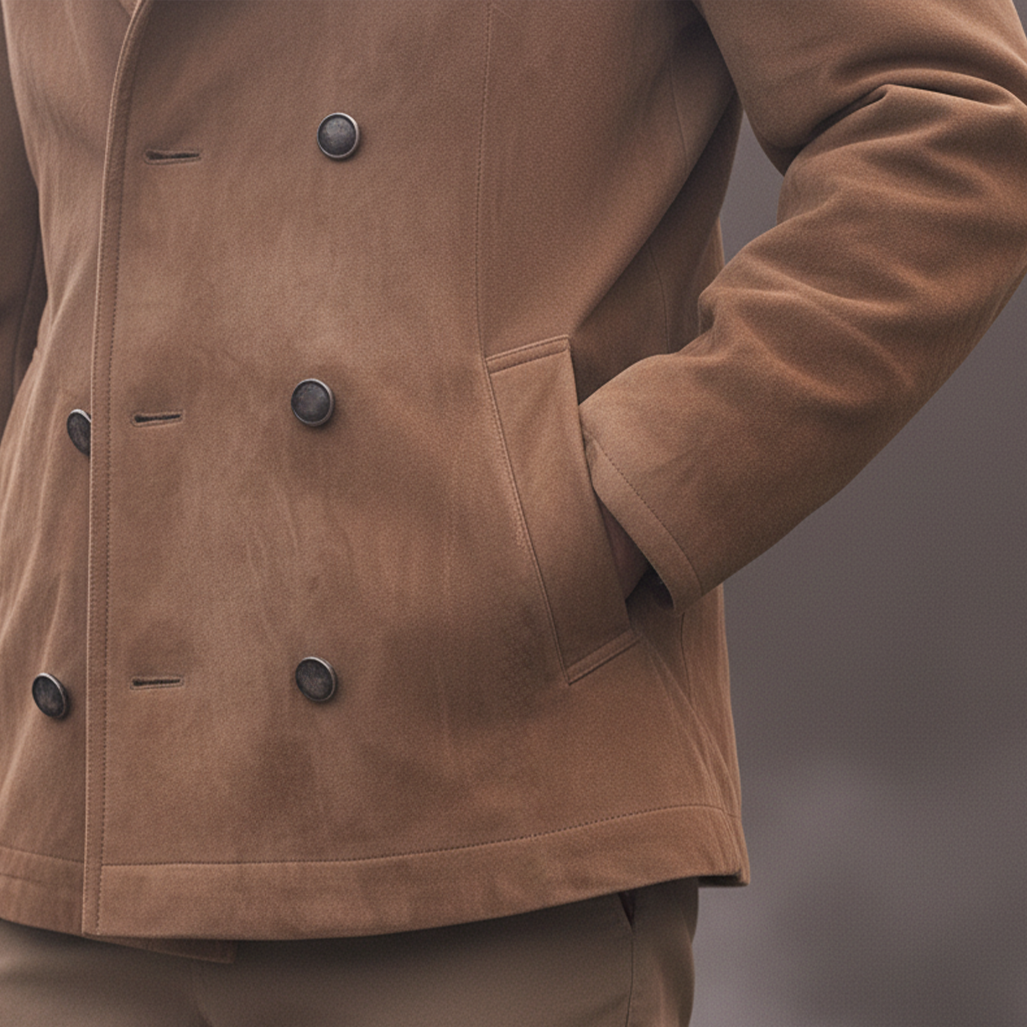 Men's Classic Retro Patchwork Fleece Lined Double-Breasted Lapel Faux Suede Jacket MTA3118J0K