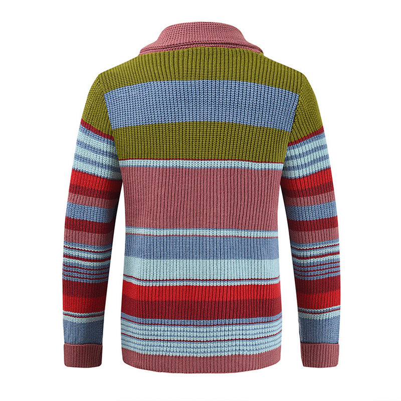 Chaqueta de suéter de solapa Colorblock para hombre 02918584X