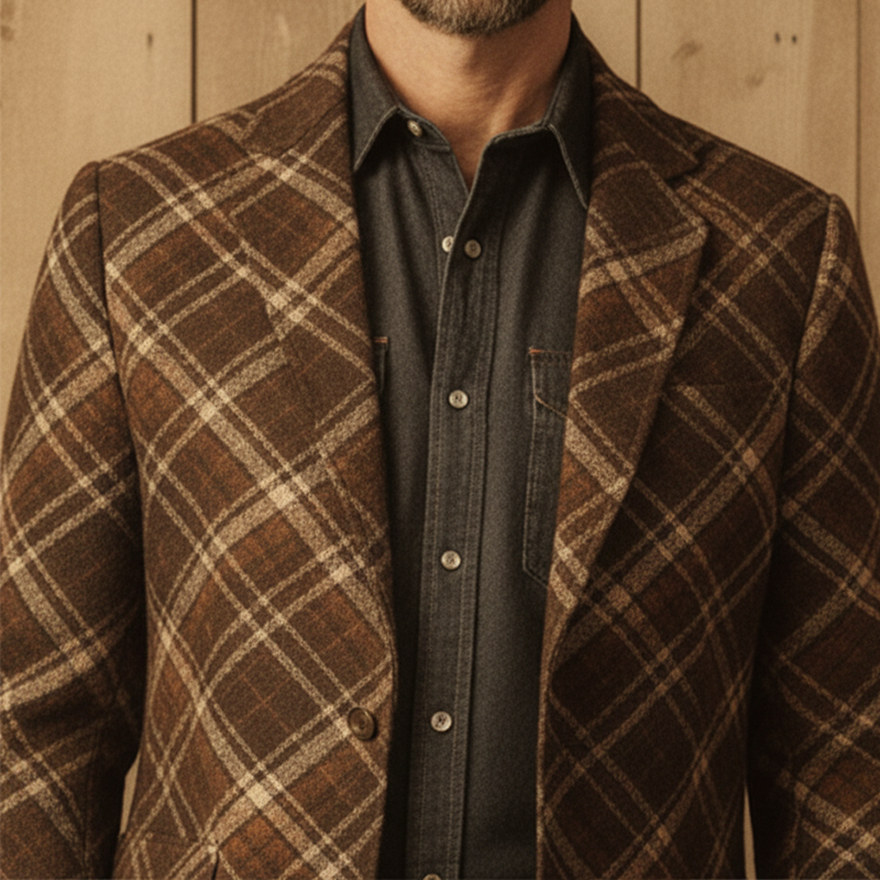 Men's Winter Retro Diamond Pattern Faux Wool Button Suit Jacket MTA2112K0P