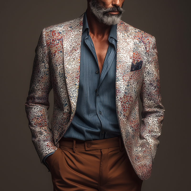 Men's Fashion Printed Polyester Blend Long Sleeve Blazer MTA1857H2P