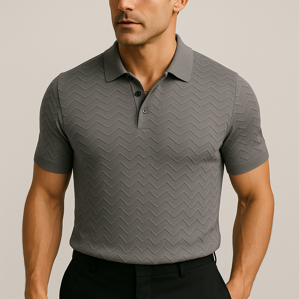 Men's Summer Fashion Textured Knitted Short-sleeved Polo Shirt MTA2858E7P