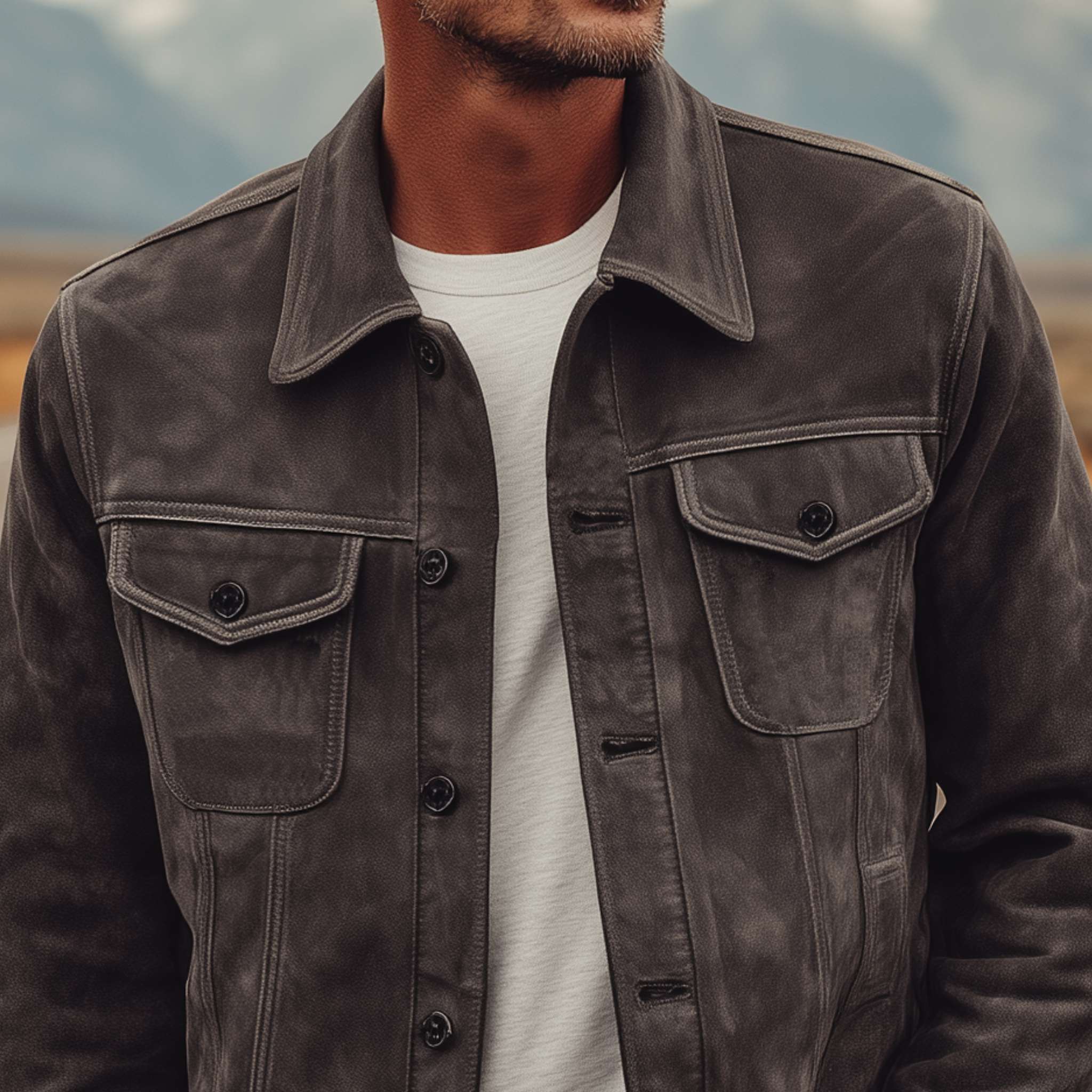 Men's Classic Retro Western Style Lapel Suede Jacket (With Detachable Fur Collar) MTA1888H4K