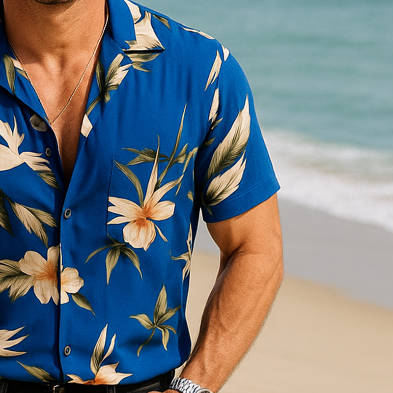 Men's Summer Vacation Style Polyester Blend Printed Short Sleeve Shirt MTA1082F3P