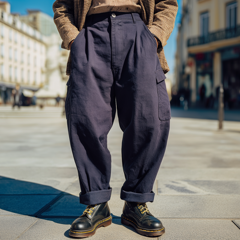 Men's Retro Loose Navy Blue Work Pants MTA0948I8U