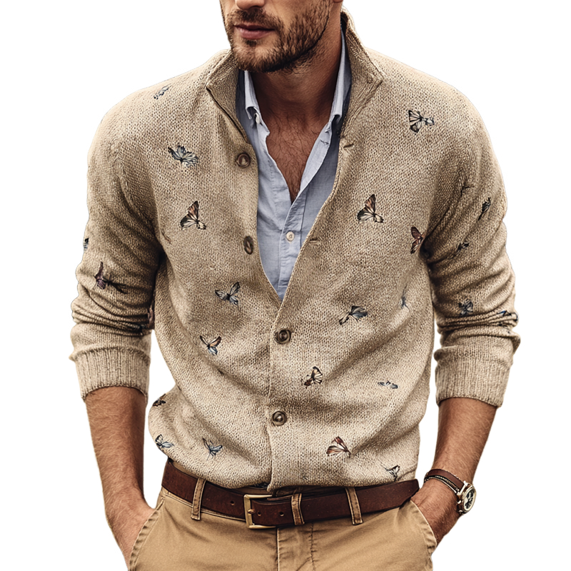 Men's Fashion Butterfly Embroidered Single-Breasted Knitted Cardigan MTA1076I2Z