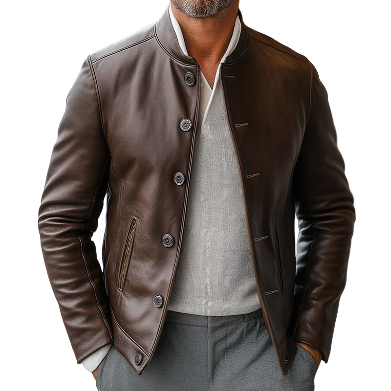 Men's Vintage Casual Faux Leather Zipper Jacket MTA1788I0TO