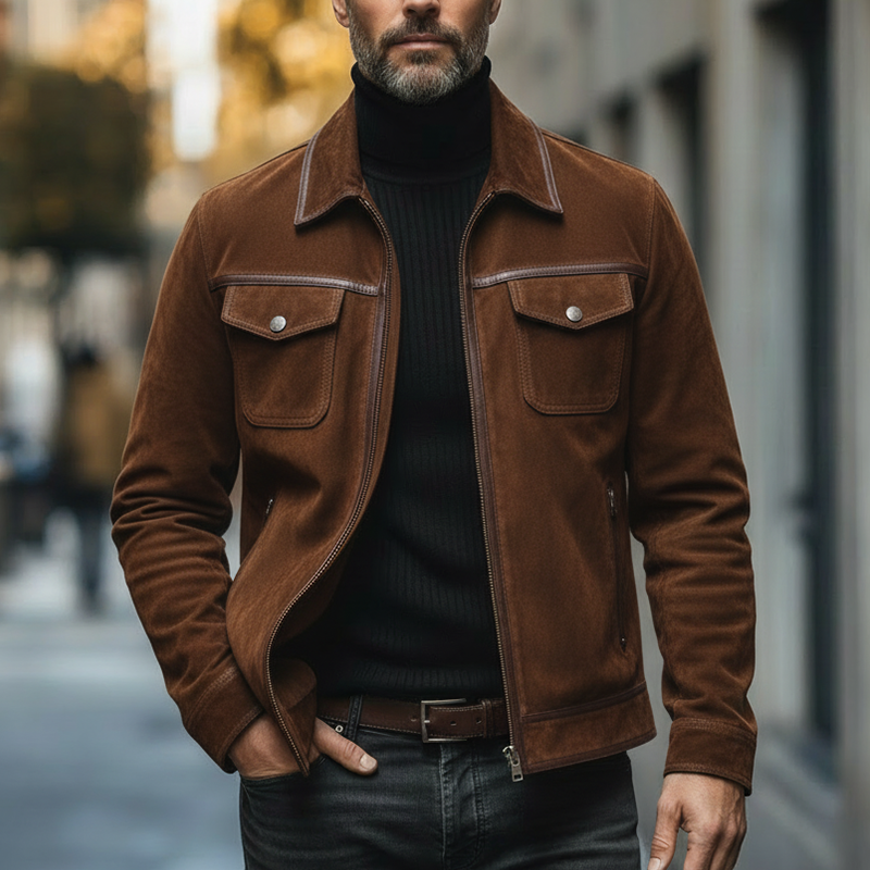 Men's Winter Vintage Faux Suede PU Leather Button-up Jacket MTA1765L1P