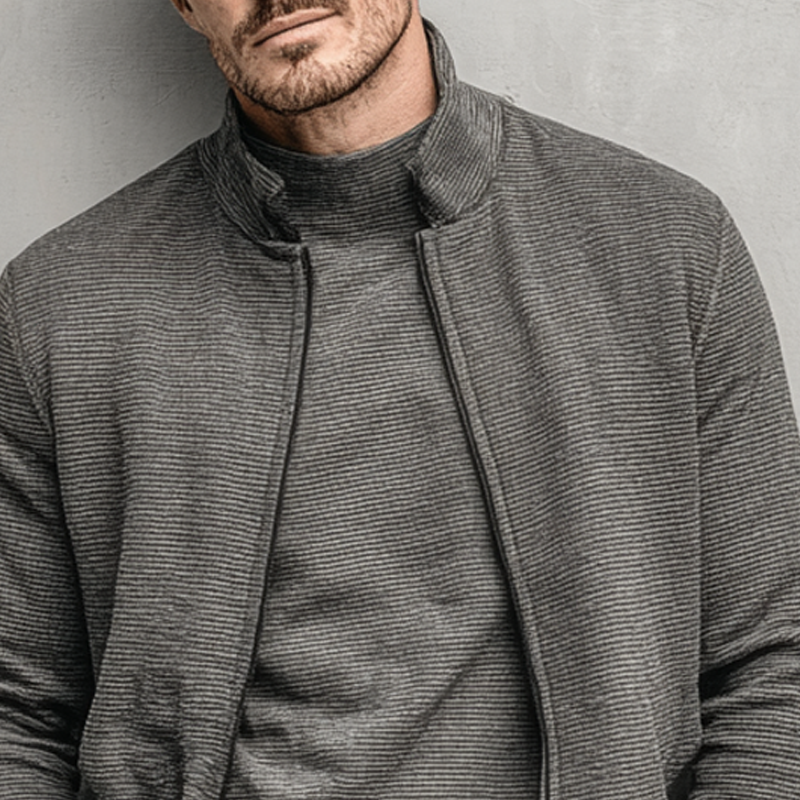 Men's Blended Stand-up Collar Striped Textured Jacket MTA2977K4X