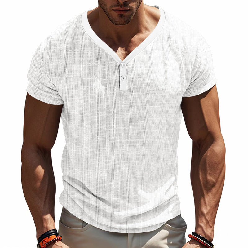 Men's Imitation Linen Loose Breathable Short-sleeved T-shirt 97138221X