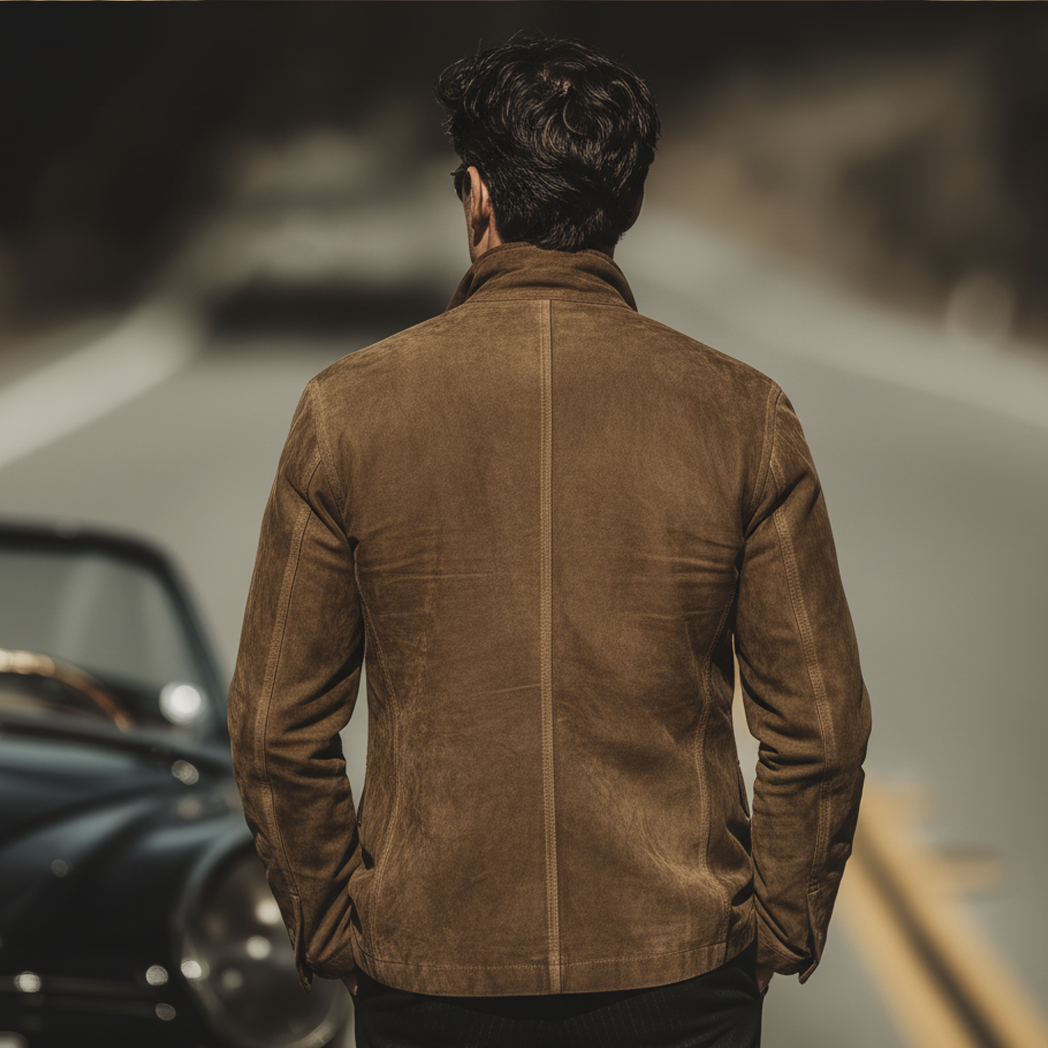 Men's Classic Retro Western Style Faux Suede Stand Collar Single-breasted Jacket MTA2915K3K