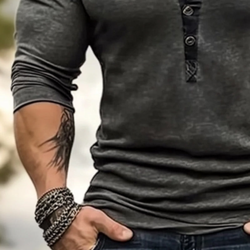 Men's Lace-up V-neck Long Sleeve T-shirt 19151937X