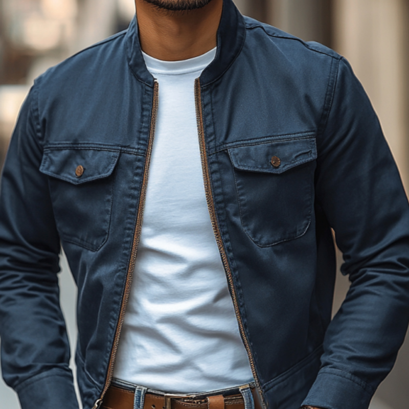 Men's Casual Premium Cotton Washed Stand Collar Zipper Slim Fit Bomber Jacket MTA2536D7M