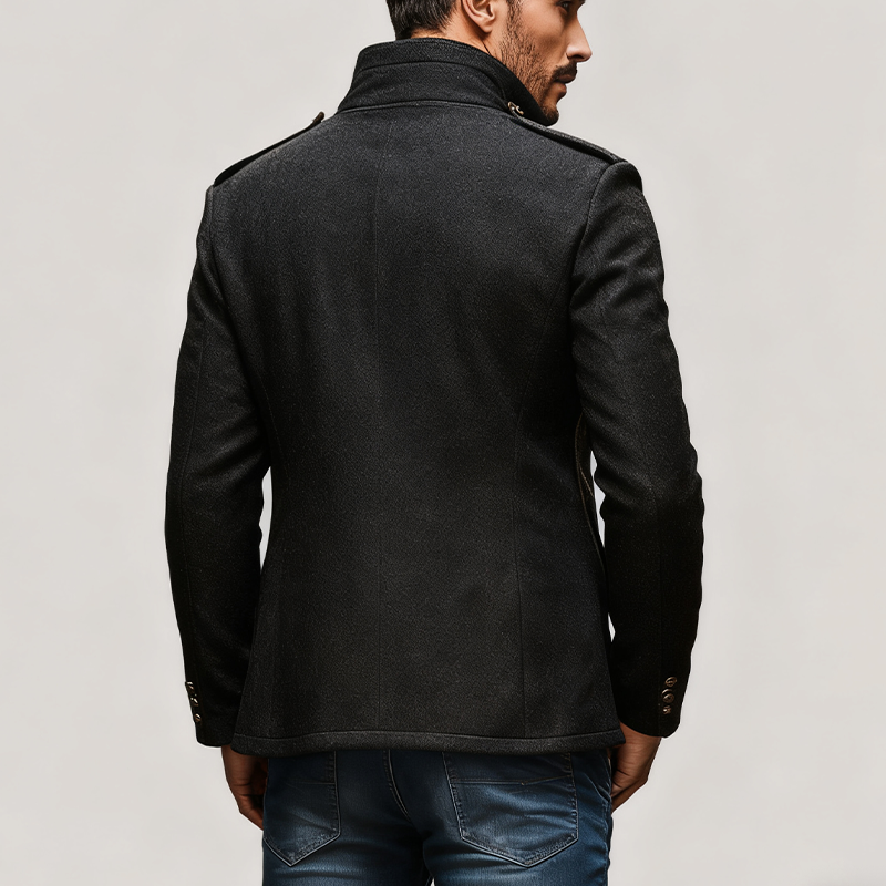 Men's Blended Stand Collar Single-breasted Slim Fit Solid Color Jacket MTA2839I6X