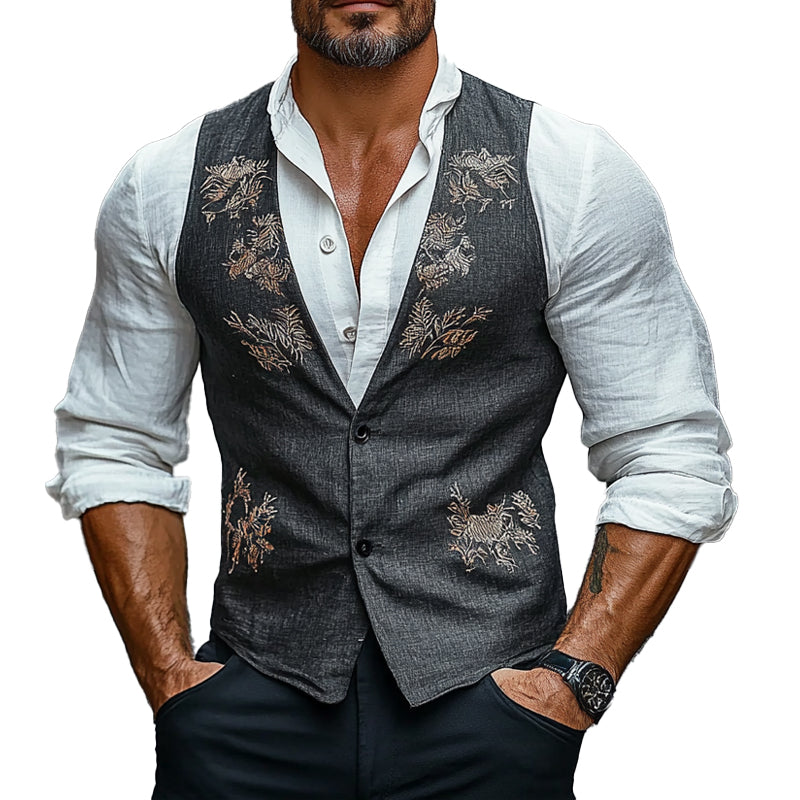 Men's Vintage Floral Embroidered Vest 40008066X