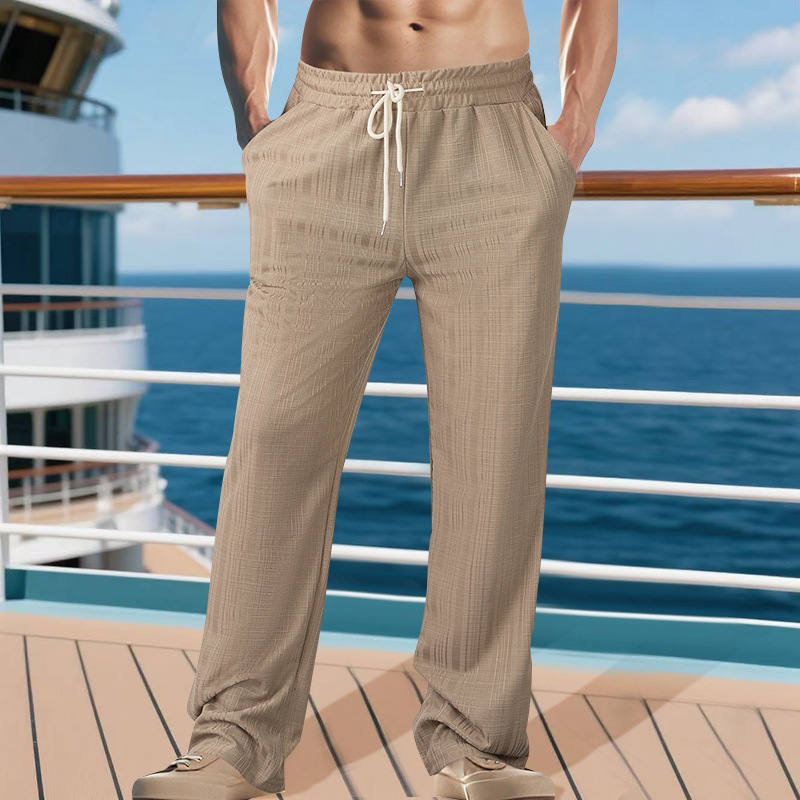 Men's Textured Drawstring Solid Color Casual Pants MTA1192F2X