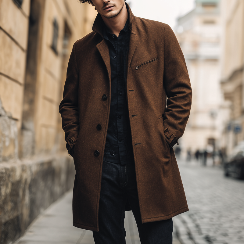 Men's Solid Blend Lapel Single-breasted Coat MTA0858H5X