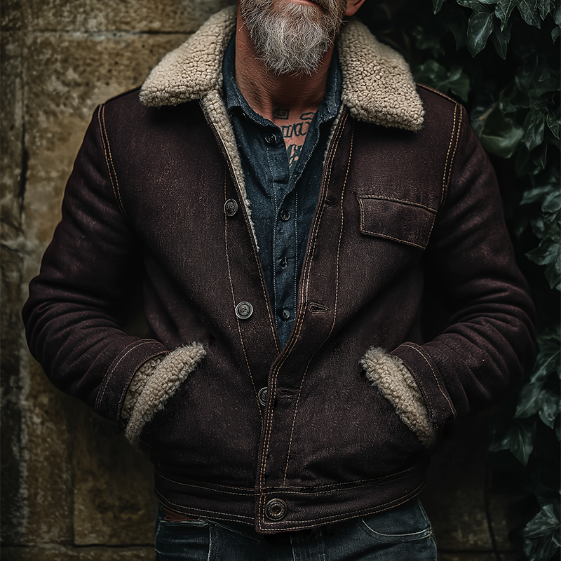 Men's Retro Casual Fur Collar Button Jacket MTA2645K8TO