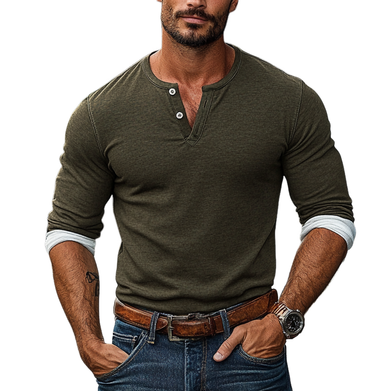 Herre Colorblock Henley Collar Langermet T-skjorte 58607057Z