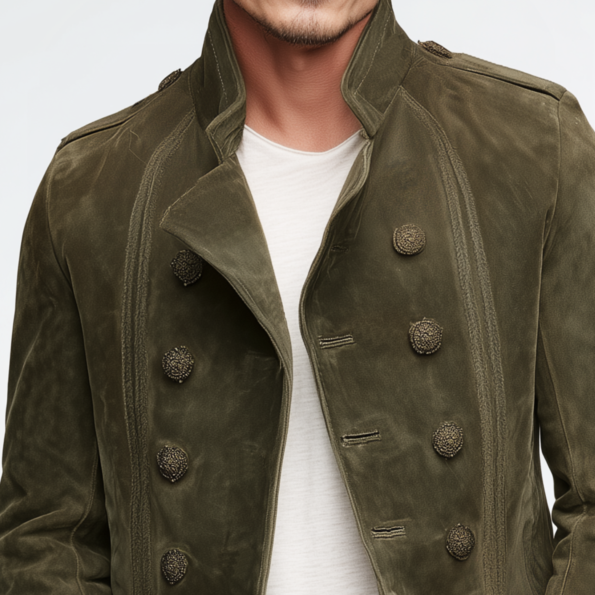 Men's Classic Vintage Lapel Suede Embroidered Double Breasted Jacket MTA2591H0K