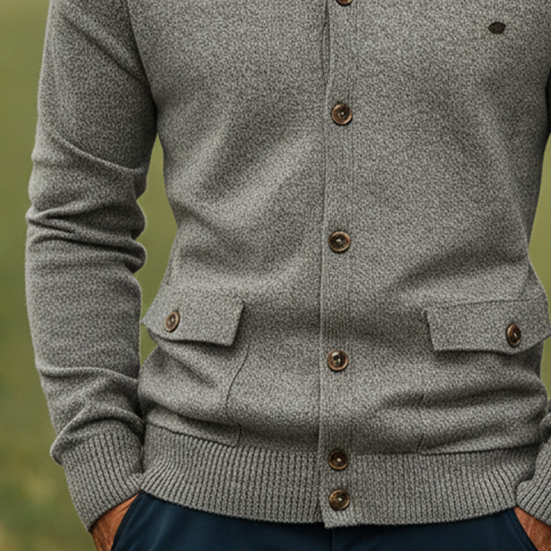 Men's Solid Color Stand Collar Single-breasted Knit Cardigan MTA2864J5X