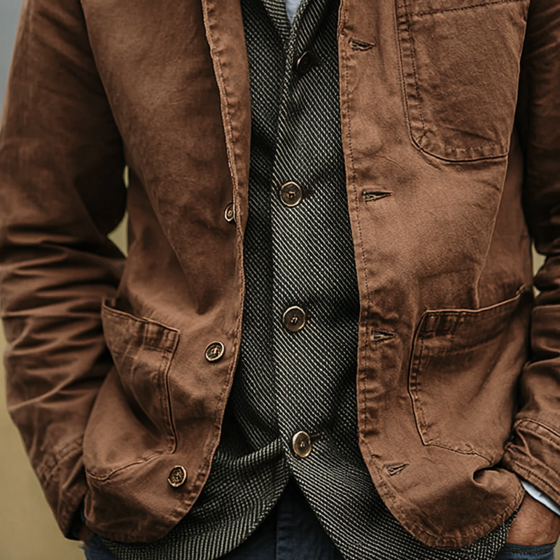 Men's Washed Cotton Lapel Multi-pocket Single Breasted Jacket MTA0447I2Z