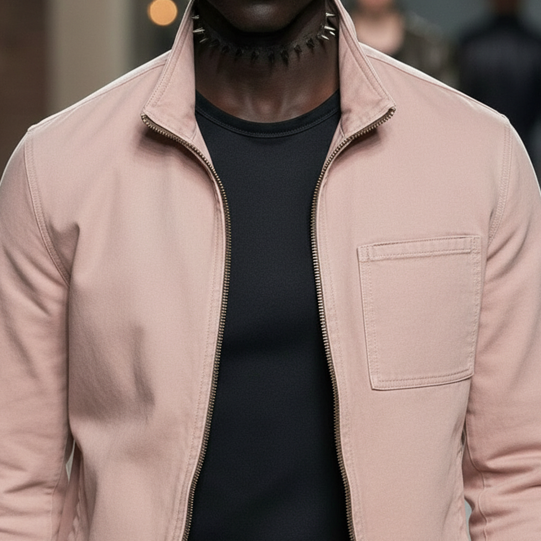 Men's Classic Casual Pink Washed Twill Cotton Zip-up Jacket MTA3016L8K