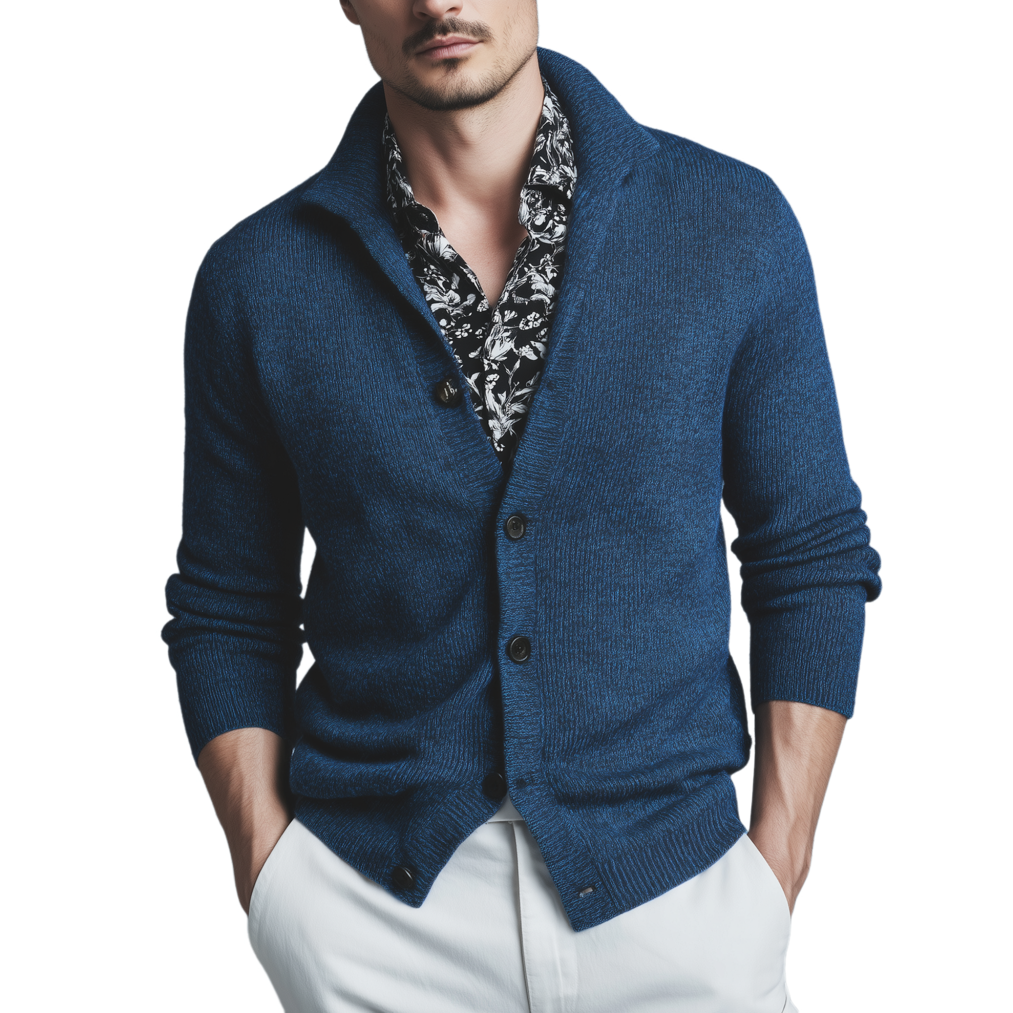Men's Classic Retro Stand Collar Slim Long Sleeve Knitted Cardigan MTA0270H0K