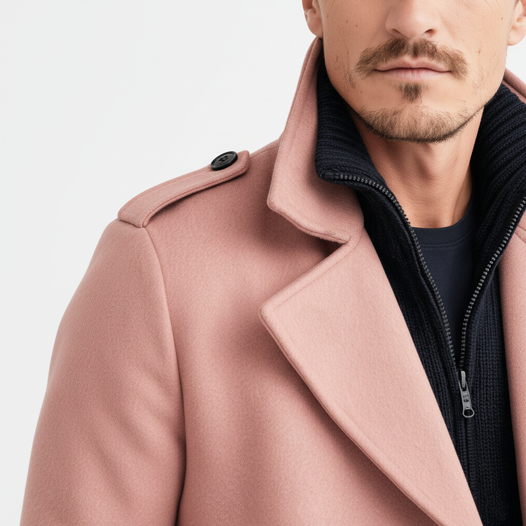 Men's Classic Retro Lapel Epaulettes And Cuffs Pink  Faux Wool Double-breasted Jacket MTA2691I7K