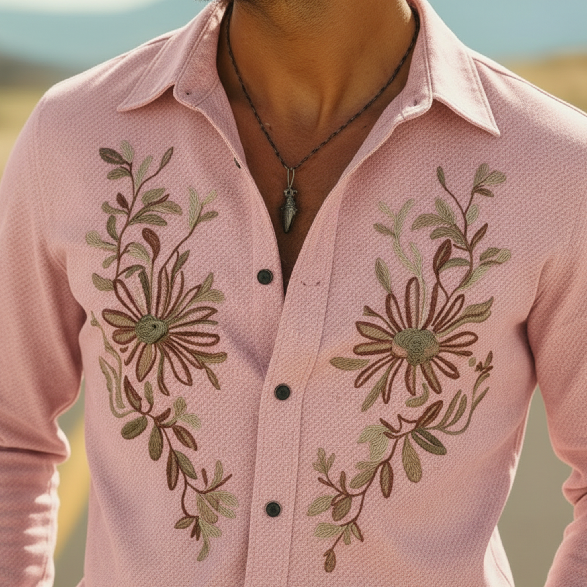 Men's Classic Casual Twill Cotton Embroidered Long-sleeved Shirt MTZ0942A8K