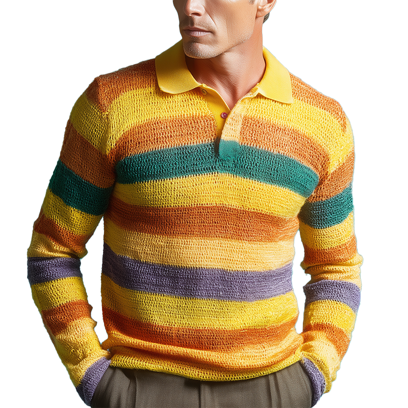 Men's Fashion Contrast Stripe Knitted Polo Neck Sweater MTA2994H0P