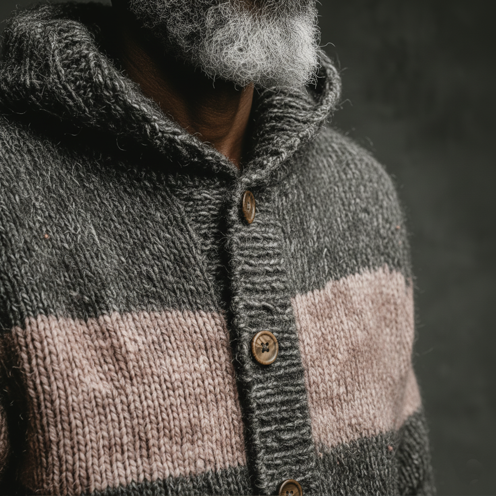 Men's Classic Casual Pink And Grey Horizontal Striped Hooded Loose-Fit Sweater MTA2800I9K
