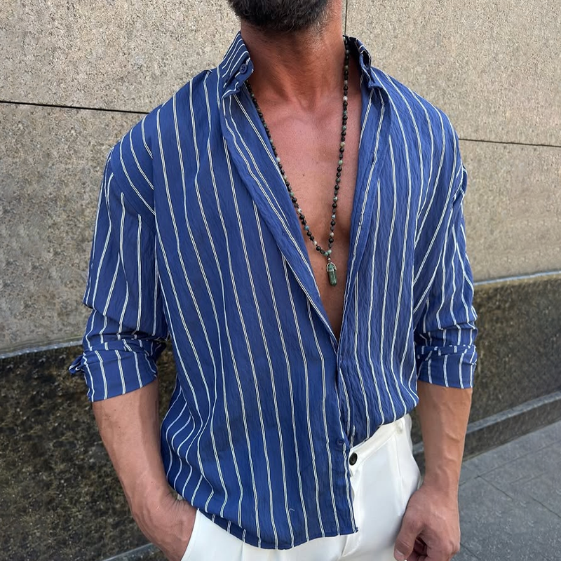 Men's Striped Loose Lapel Long Sleeve Casual Shirt MTA0606E6Z