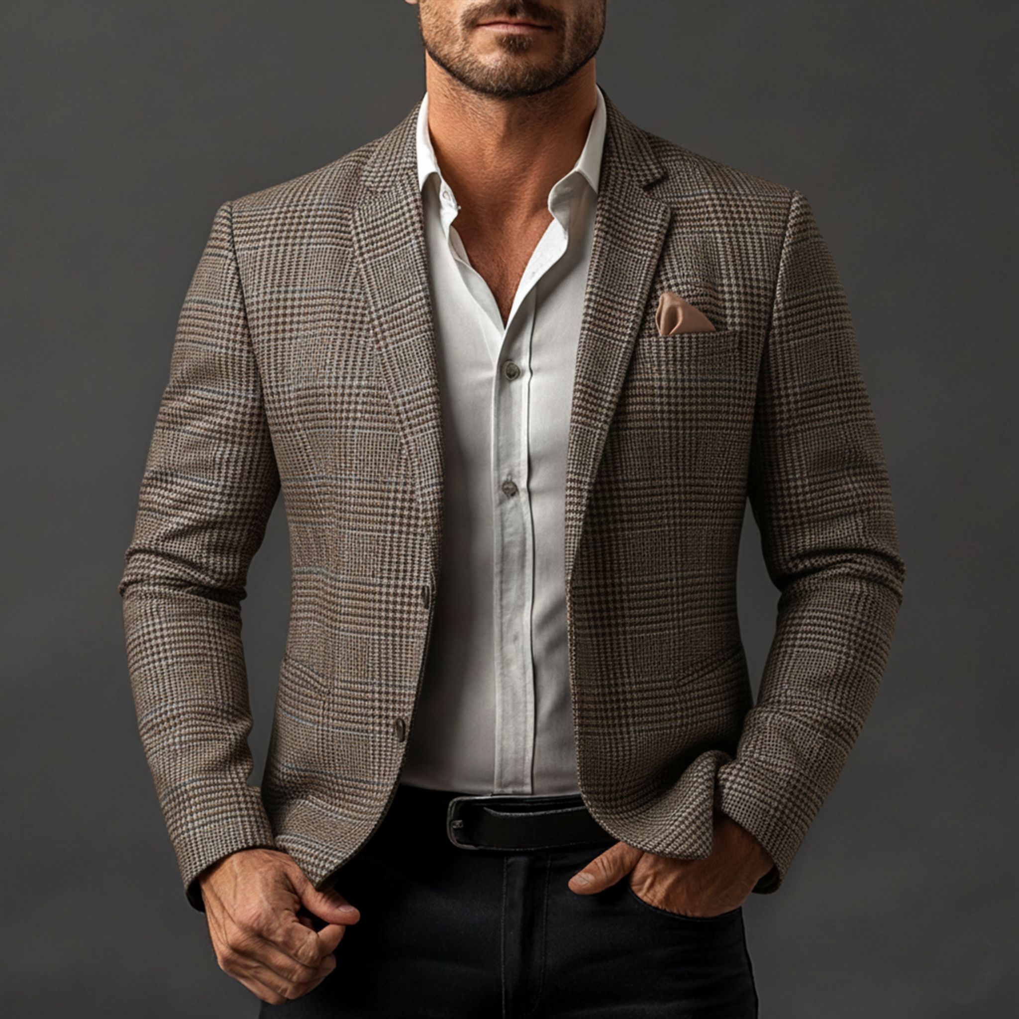 Men's Classic Business Herringbone Blend Slim Fit Single-Breasted Blazer MTA3076K6K