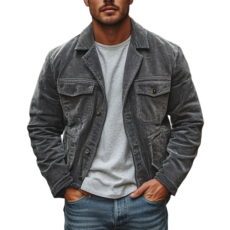 Men's Vintage Corduroy Lapel Multi-Pocket Jacket MTA1077I9X