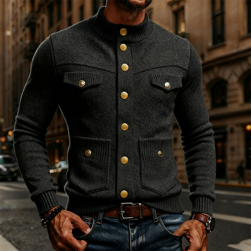 Men's Slim Fit Knit Solid Color Decorative Button Pullover Sweater MTA2210J1X