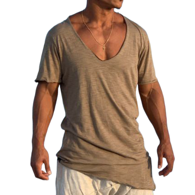 Men's Casual V-Neck Bamboo Cotton Short Sleeve T-Shirt 62844691K