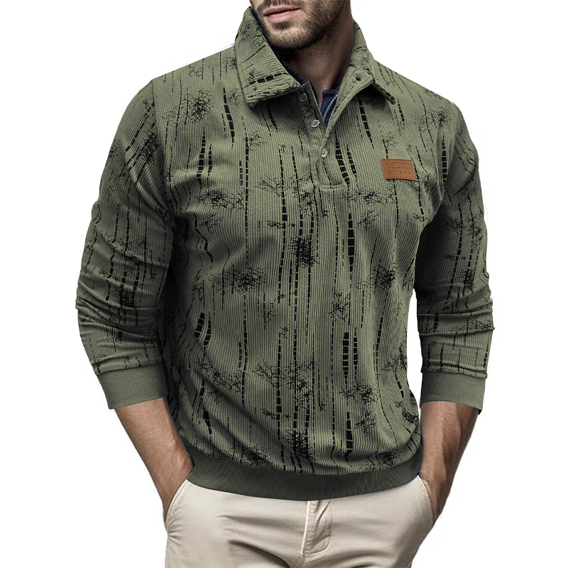 Men's Vintage Corduroy Print Lapel Sweatshirt MTA0227I8U