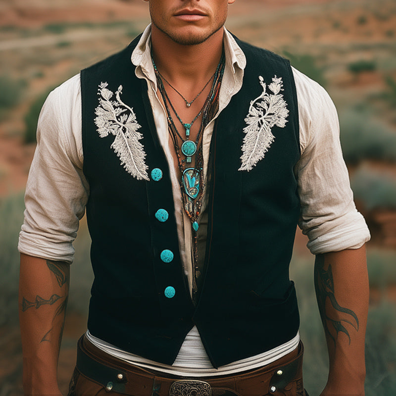 Herrevest i western-cowboystil med vintage-broderi og enkeltspent passform MTA2140E1U