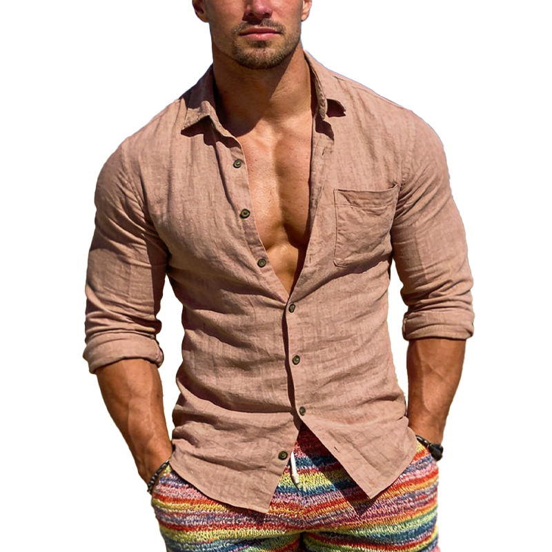 Men's Spring/Summer Fashion Slim-Fit Long-Sleeved Shirt (Polyester Blend) MTZ0612B4P