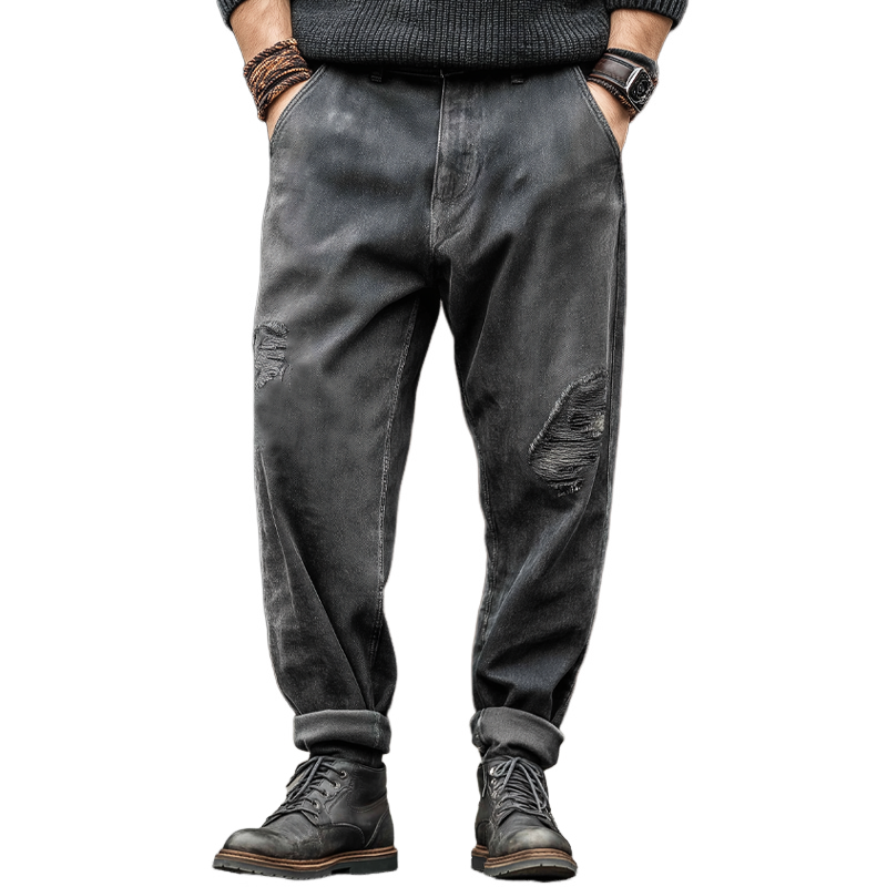 Men's Urban Retro Dark Gray Ripped Distressed Jeans MTA0897K8U