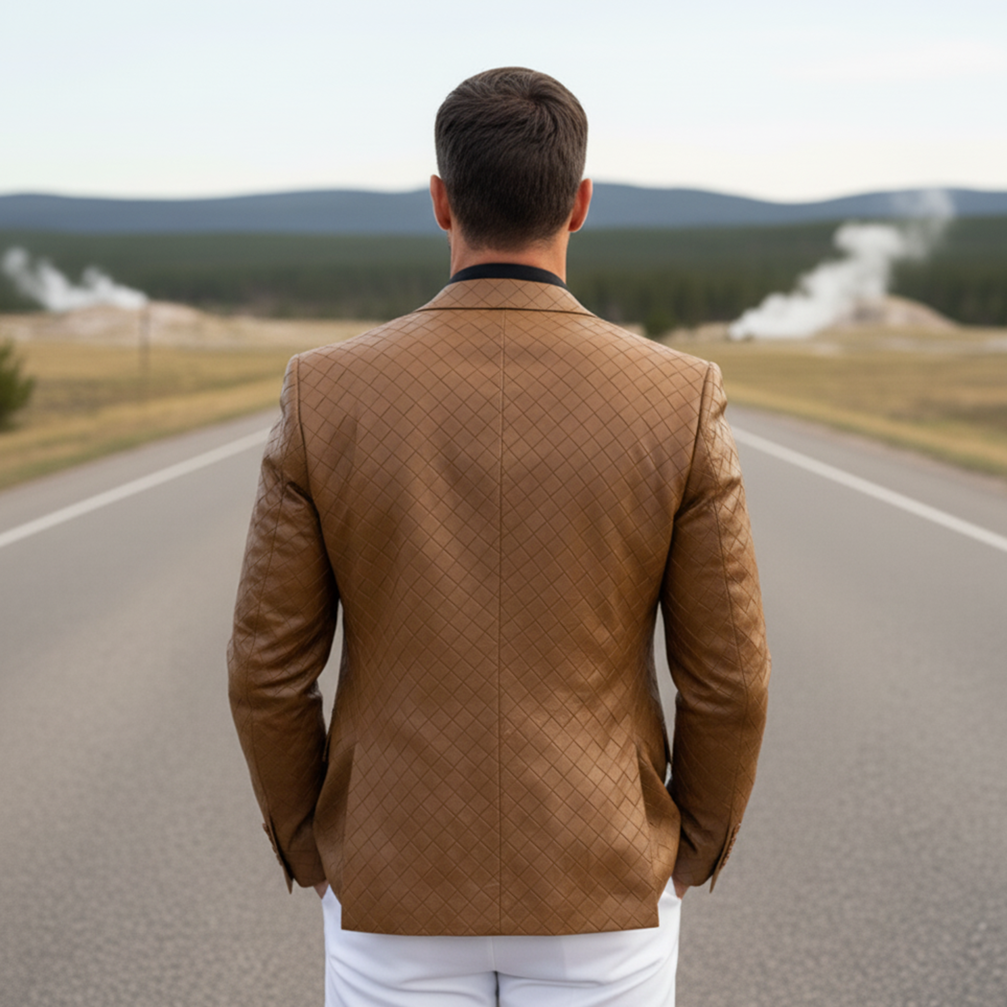 Men's Classic Retro Check Texture PU Leather Slim Fit Single-breasted Blazer MTA1647I9K