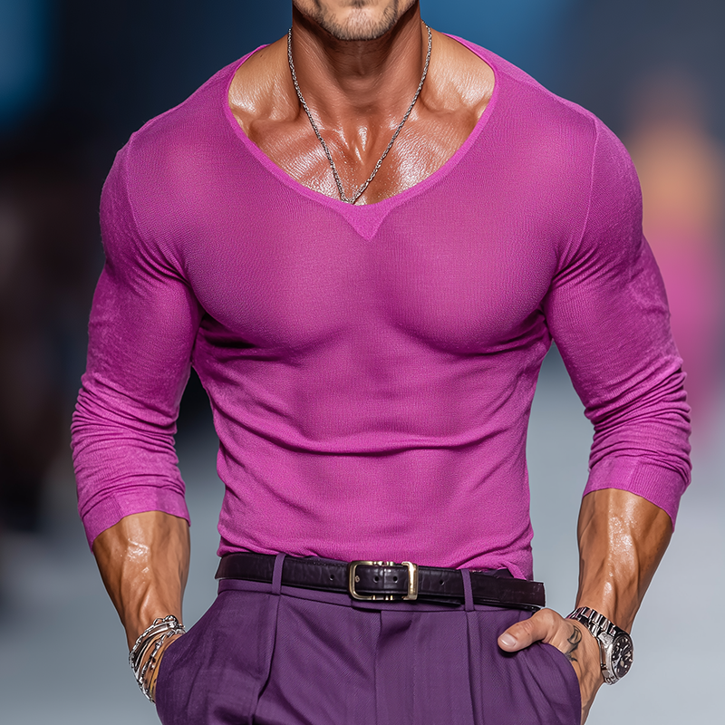 Men's Retro Casual Knitted Slim Fit Crew Neck Long Sleeve T-Shirt MTA1455K7TO