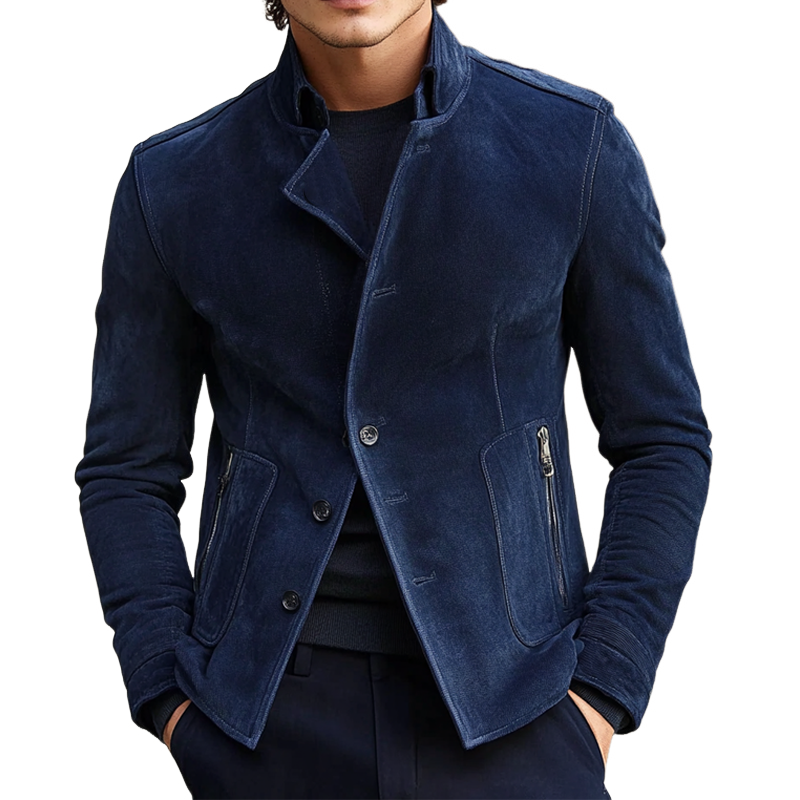 Men's Solid Faux Suede Lapel Zip-Up Jacket MTA2658H4X