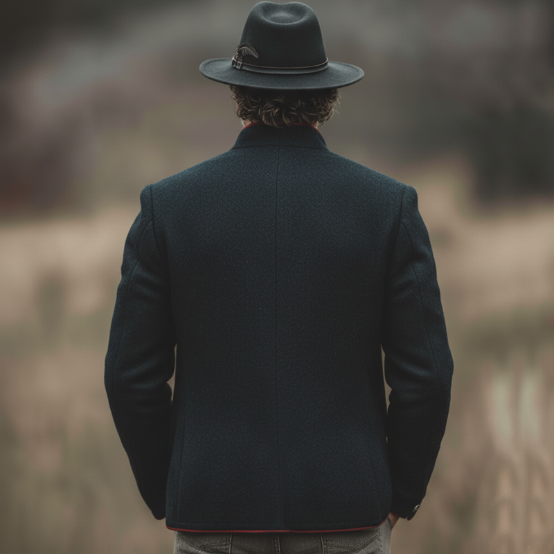 Men's Retro Business Stand Collar Multi-Button Color-Blocked Trim Faux Wool Jacket MTA1803L2U