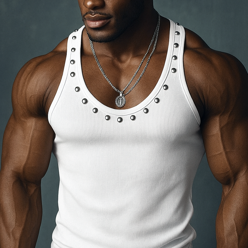 Men's Rivet Solid Striped U Neck Sleeveless Tank Top MTA1845G2Z