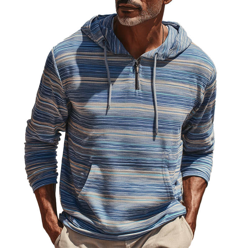 Men's Fashion Striped Print Cotton Blend Hooded Sweatshirt MTA1385H3P