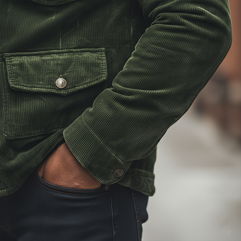 Men's Winter Retro Glossy Corduroy Jacket With Detachable Fur Collar MTA0170K0P