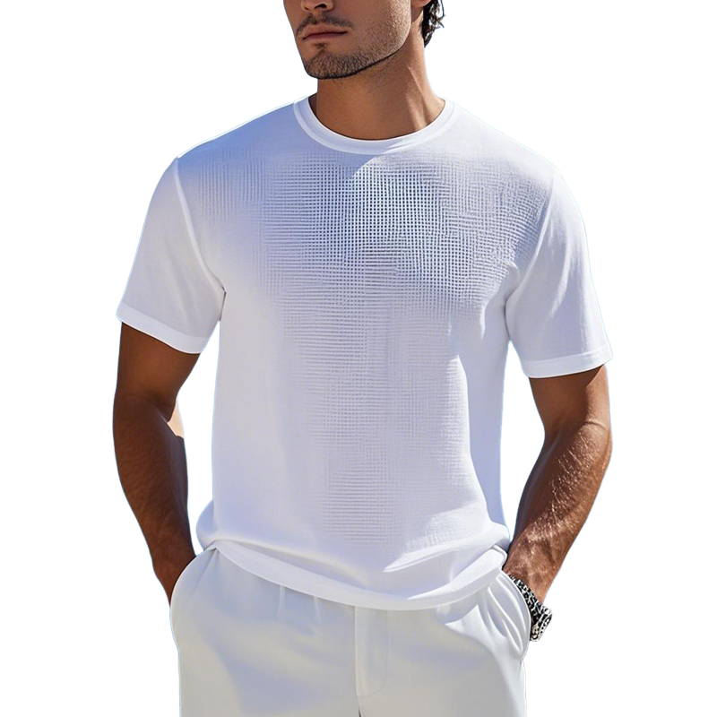 Men's Casual Cotton Blended Waffle Round Neck Loose Short Sleeve T-Shirt MTA0873E2M