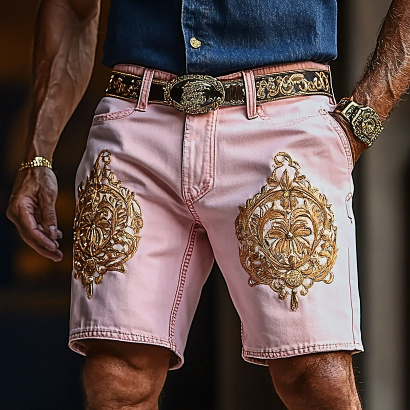 Men'S Fashion Retro Embroidered Straight Denim Shorts MTA0916E6Z