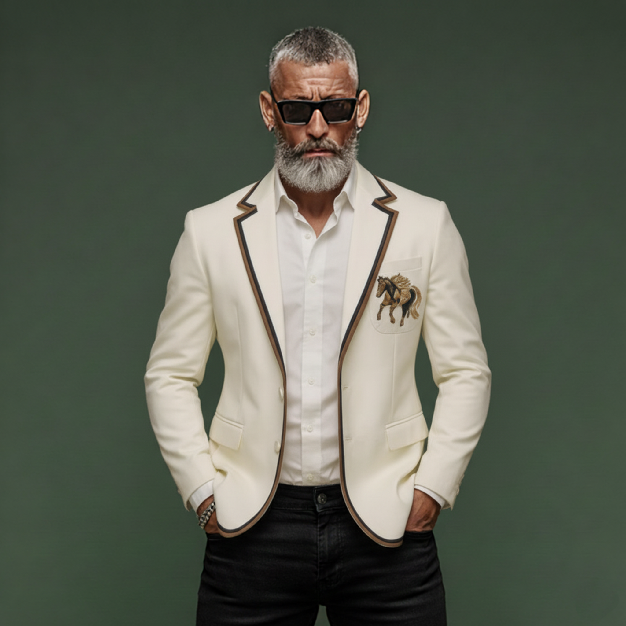 Men's Classic Retro Pocket Embroidered Slim Single-breasted Blazer MTA1419K8K